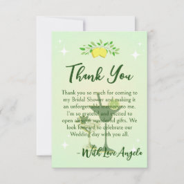 Tarjeta De Agradecimiento Fiesta de Despedida de Soltera Cóctel Verde Limón