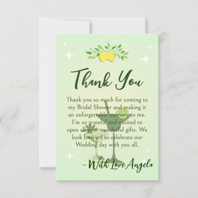 Tarjeta De Agradecimiento Fiesta de Despedida de Soltera con Cóctel Verde Li (Anverso)
