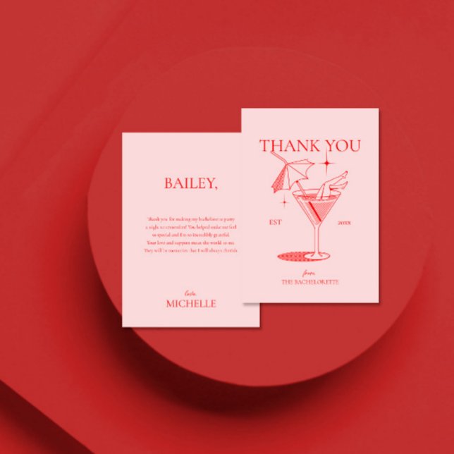 Tarjeta De Agradecimiento Fiesta de Despedida de Soltera con Cócteles Retro (Subido por el creador)
