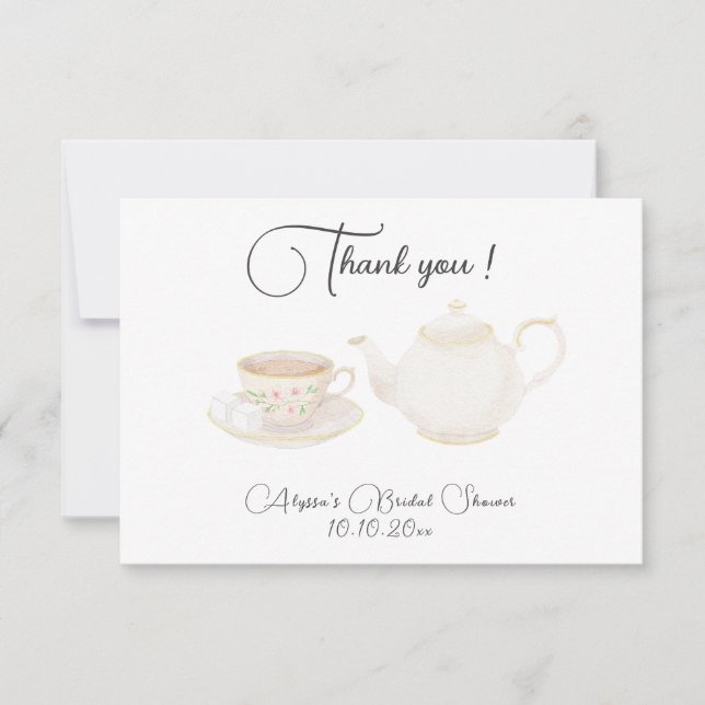 Tarjeta De Agradecimiento Fiesta de Despedida de Soltera con Té de Acuarela  (Anverso)