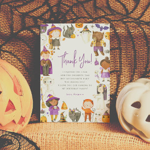 Tarjeta De Agradecimiento Fiesta de disfraz adorable Cumpleaños de Halloween