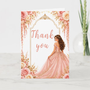 Tarjeta De Agradecimiento Fiesta de Dulces Dieciséis Rosa Dorado Floral