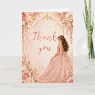 Tarjeta De Agradecimiento Fiesta de Dulces Dieciséis Rosa Dorado Floral