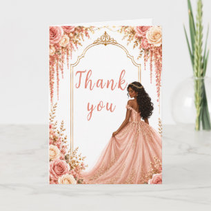 Tarjeta De Agradecimiento Fiesta de Dulces Dieciséis Rosado Dorado Floral