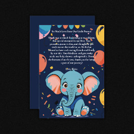 Tarjeta De Agradecimiento Fiesta de Elefante Bebé Azul Baby Shower
