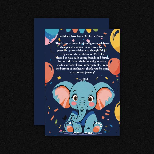 Tarjeta De Agradecimiento Fiesta de Elefante Bebé Azul Baby Shower (Subido por el creador)