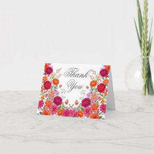 Tarjeta De Agradecimiento Fiesta de flores de jardín de color rosa y naranja