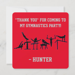 Tarjeta De Agradecimiento FIESTA DE GIMNASIA PARA NIÑOS PERSONALIZADA Rojo /