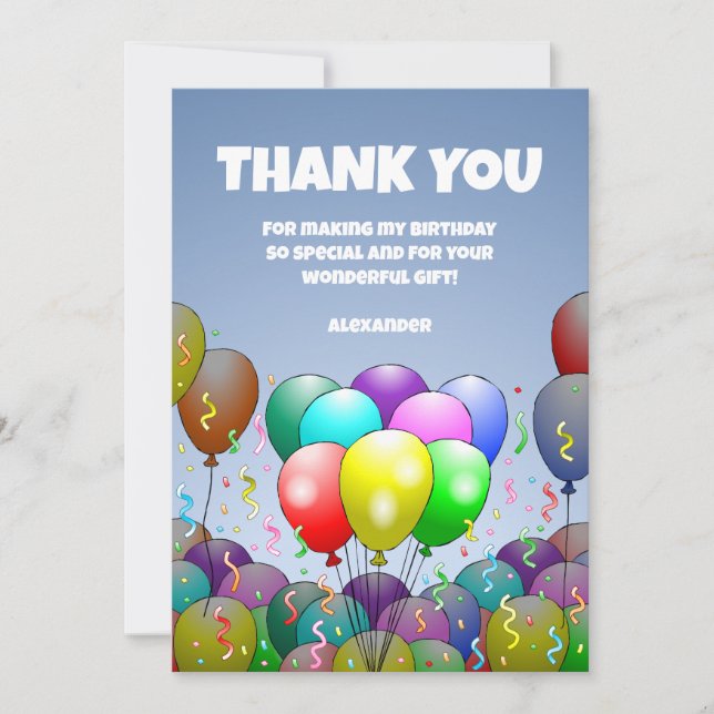 Tarjeta De Agradecimiento Fiesta de Globos de Cumpleaños (Anverso)
