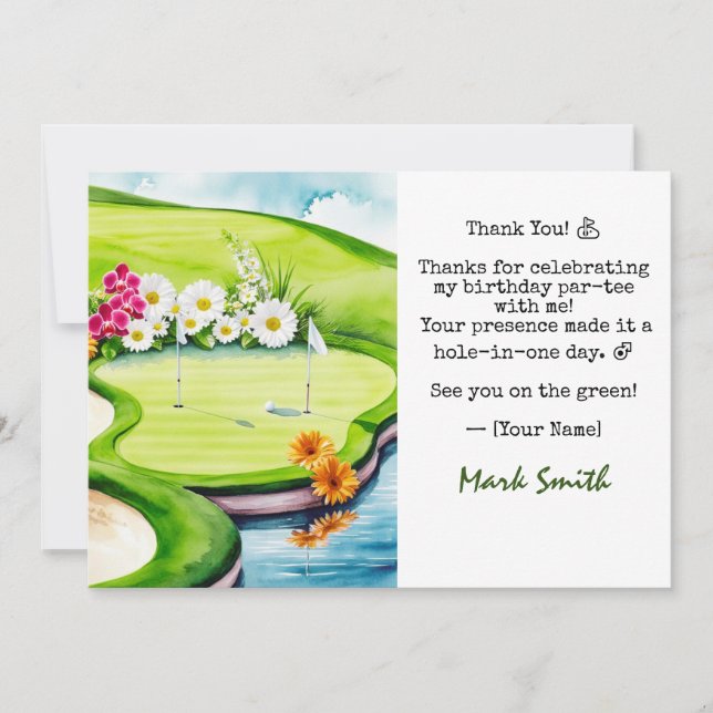 Tarjeta De Agradecimiento Fiesta de golf Birthday Par tee (Anverso)