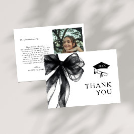 Tarjeta De Agradecimiento Fiesta de Graduación con Foto de Lazo Negro Modern
