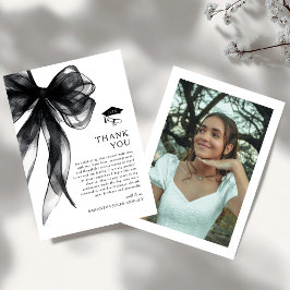 Tarjeta De Agradecimiento Fiesta de Graduación con Foto de Lazo Negro Modern