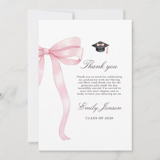 Tarjeta De Agradecimiento Fiesta de Graduación con Lazo Rosa Coquette Modern