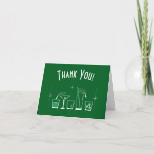 Tarjeta De Agradecimiento Fiesta de Graduación de Gorra y Cóctel Verde Oscur