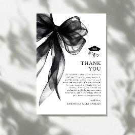 Tarjeta De Agradecimiento Fiesta de Graduación de Lazo Negro Moderno y Elega
