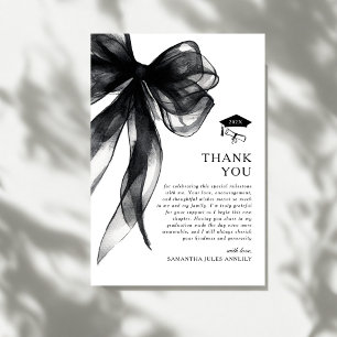 Tarjeta De Agradecimiento Fiesta de Graduación de Lazo Negro Moderno y Elega