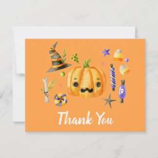 Tarjeta De Agradecimiento Fiesta de Halloween Espeluznante Naranja