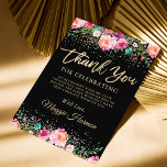 Tarjeta De Agradecimiento Fiesta de Jubilación de Sorpresa Floral de Oro Neg<br><div class="desc">Tarjeta de agradecimiento al Fiesta de retiro de la floral Black Gold</div>