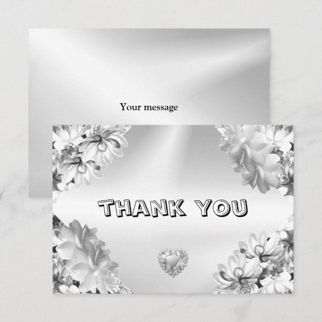 Tarjeta De Agradecimiento Fiesta de la boda Plata Floral Geométrica Elegante (Anverso / Reverso)