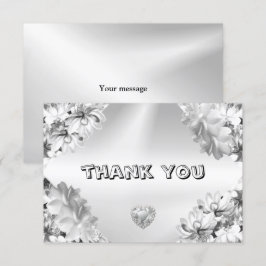 Tarjeta De Agradecimiento Fiesta de la boda Plata Floral Geométrica Elegante