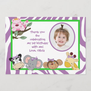 Tarjeta De Agradecimiento Fiesta de la jungla Animales Plano de agradecimien