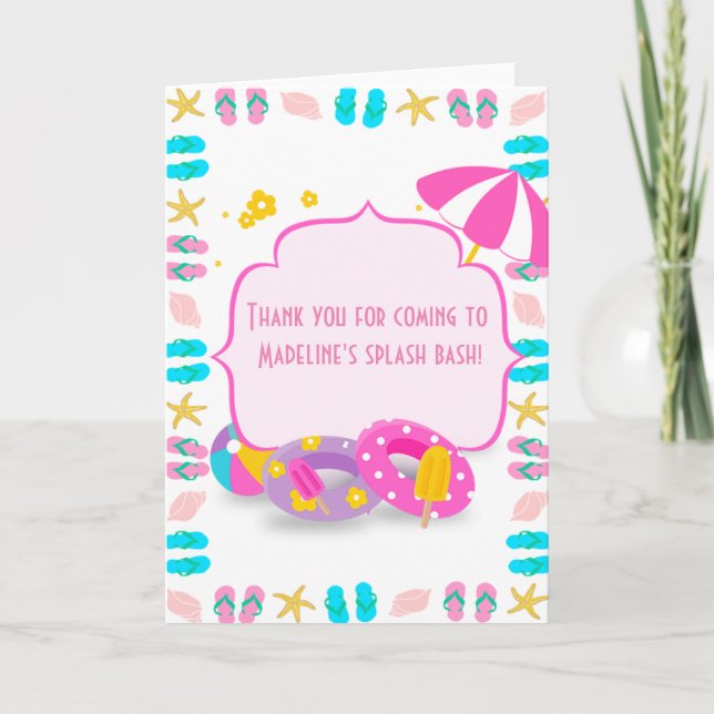 Tarjeta De Agradecimiento Fiesta de la piscina de cumpleaños para niños pequ (Anverso)