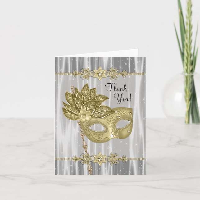Tarjeta De Agradecimiento Fiesta de Mascarada de Oro Negro Gracias Cartas (Anverso)