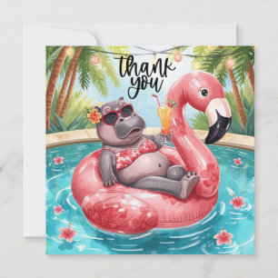 Tarjeta De Agradecimiento Fiesta de Navidad en la Piscina  Cute Hipopótamo e