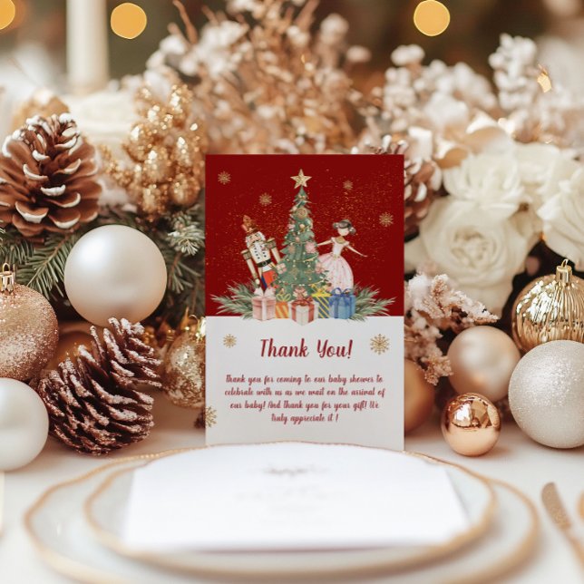 Tarjeta De Agradecimiento Fiesta de Navidades desnudos Baby Shower (Nutcracker Christmas Party Baby Shower Thank You Card!)