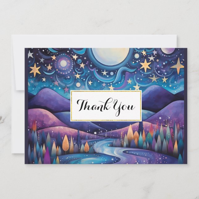 Tarjeta De Agradecimiento Fiesta de paisajes de la Gran Luna de la Noche de  (Anverso)
