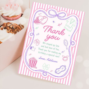Tarjeta De Agradecimiento Fiesta de pijamas de cumpleaños de niña