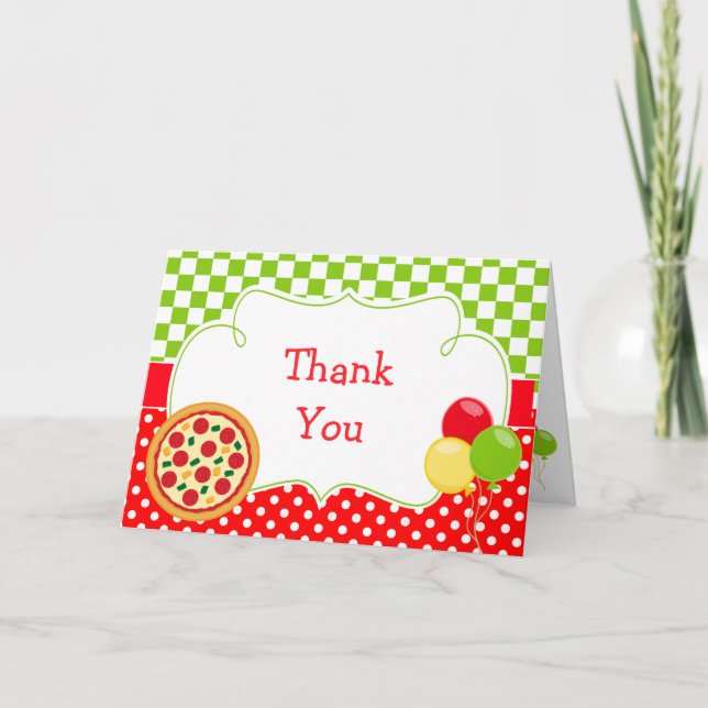 Tarjeta De Agradecimiento Fiesta de Pizza Cumpleaños Gracias (Anverso)
