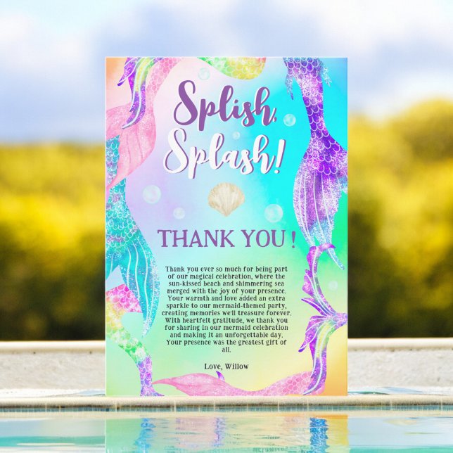 Tarjeta De Agradecimiento Fiesta de playa sirena cruza el cumpleaños de los  (Beach party mermaid tails ocean Kids birthday Thank You Card)