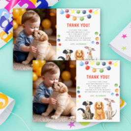 Tarjeta De Agradecimiento Fiesta de Primer Cumpleaños de Perro con Acuarela