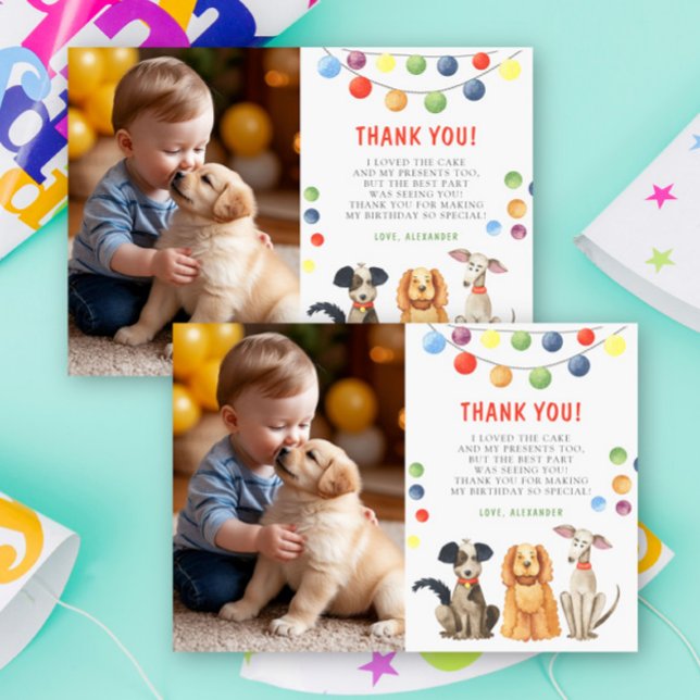 Tarjeta De Agradecimiento Fiesta de Primer Cumpleaños de Perro con Acuarela (Subido por el creador)