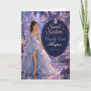 Tarjeta De Agradecimiento Fiesta de Princesa Disco Azul Dulces 16