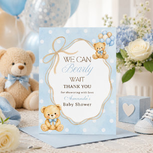 Tarjeta De Agradecimiento Fiesta de Revelación de Bebé Niño Oso Azul Barely 