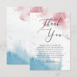 Tarjeta De Agradecimiento Fiesta de revelación de color de agua azul rosa