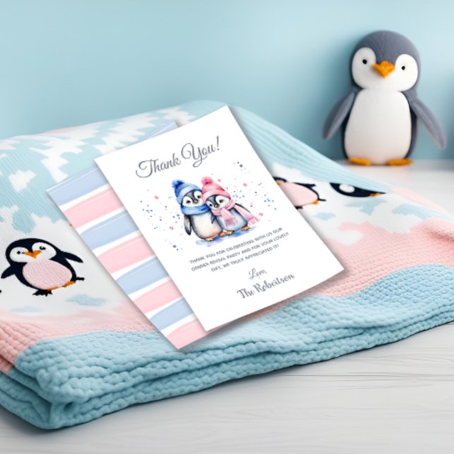 Tarjeta De Agradecimiento Fiesta de Revelación de Género de Animal de Pingüi (Subido por el creador)