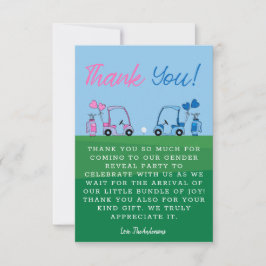 Tarjeta De Agradecimiento Fiesta de revelación de género de golf rosa y azul