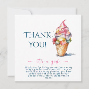 Tarjeta De Agradecimiento Fiesta de Revelación de Género de Helado Es una Ni