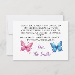 Tarjeta De Agradecimiento fiesta de revelación de género de mariposa linda j