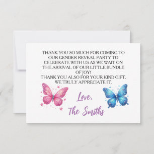 Tarjeta De Agradecimiento fiesta de revelación de género de mariposa linda j