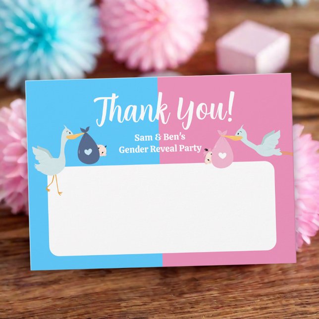 Tarjeta De Agradecimiento Fiesta de revelación de género rosa azul (Blue Pink Gender Reveal Party Thank You Card
)