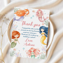 Tarjeta De Agradecimiento Fiesta de Sirena Personalizada con Juegos de Palab