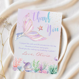 Tarjeta De Agradecimiento Fiesta de Sirena Personalizada con Juegos de Palab