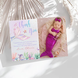 Tarjeta De Agradecimiento Fiesta de Sirena Personalizada con Juegos de Palab