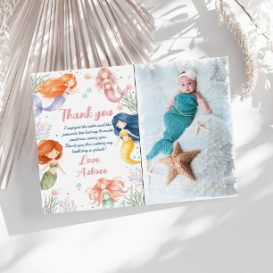 Tarjeta De Agradecimiento Fiesta de Sirena Personalizada con Juegos de Palab