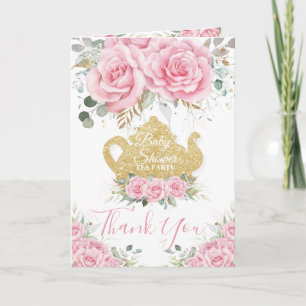 Tarjeta De Agradecimiento Fiesta de Té Alto con Floral Rosa Baby Shower Cump