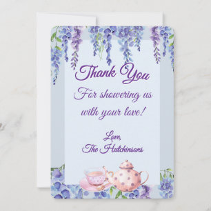 Tarjeta De Agradecimiento Fiesta de té de Baby Shower de Bebé Morado en Flor